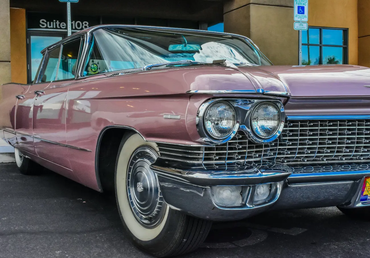 purple classic car parked