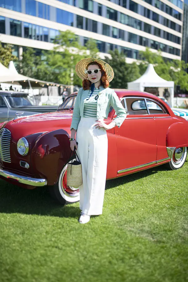 Woman and red car