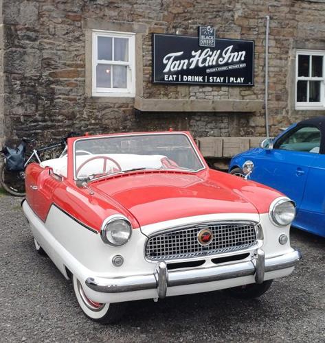Red and white car